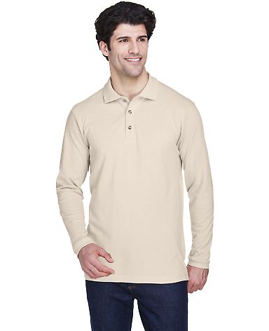 8532 UltraClub® Adult Long-Sleeve Classic Pique C in Stone front view