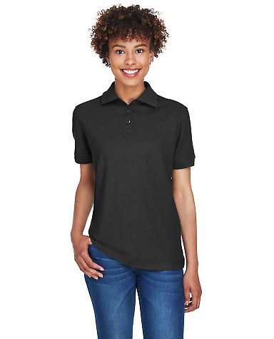 8541 UltraClub® Ladies' Whisper Pique Blend Polo in Black front view