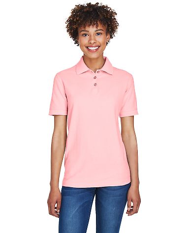 8541 UltraClub® Ladies' Whisper Pique Blend Polo in Pink front view