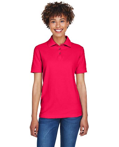 8541 UltraClub® Ladies' Whisper Pique Blend Polo in Red front view