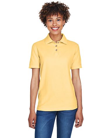 8541 UltraClub® Ladies' Whisper Pique Blend Polo in Yellow front view