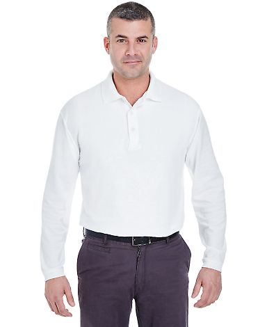 8542 UltraClub® Adult Long-Sleeve Whisper Pique B in White front view