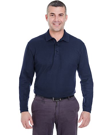 8542 UltraClub® Adult Long-Sleeve Whisper Pique B in Navy front view