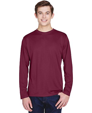 Team 365 TT11L Men's Zone Performance Long-Sleeve in Sport maroon front view
