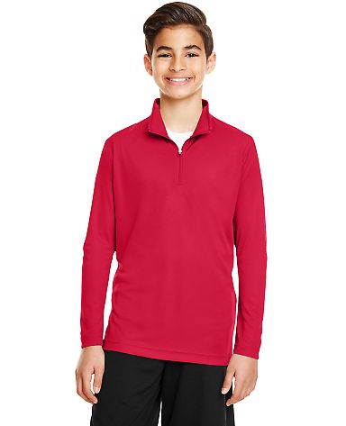 Team 365 TT31Y Youth Zone Performance Quarter-Zip in Sport red front view