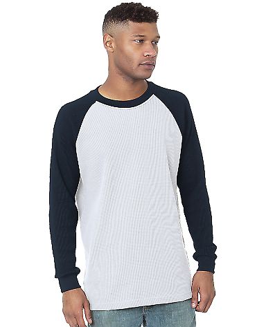 Bayside Apparel 8211 USA-Made Heavyweight Waffle K in White/ navy front view