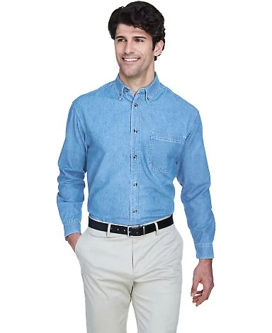 8960 UltraClub® Men's Cypress Denim Button up Shi in Light blue front view