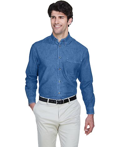 8960 UltraClub® Men's Cypress Denim Button up Shi in Indigo front view