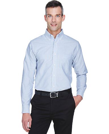 8970 UltraClub® Men's Classic Wrinkle-Free Blend  in Blue/ white front view