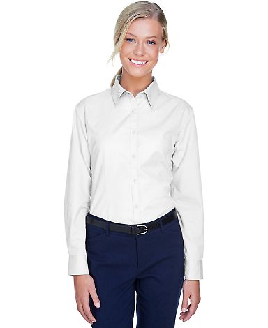 8976 UltraClub® Ladies' Whisper Twill Blend Woven in White front view