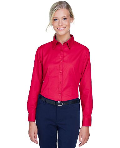 8976 UltraClub® Ladies' Whisper Twill Blend Woven in Red front view