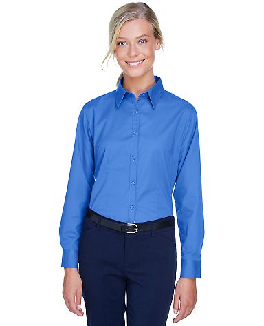 8976 UltraClub® Ladies' Whisper Twill Blend Woven in French blue front view