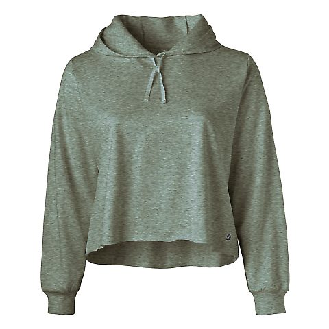 Soffe 5839C CURVES CROP HOODIE in Moss heather 91d front view