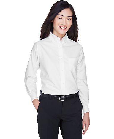 8990 UltraClub® Ladies' Classic Wrinkle-Free Blen in White front view