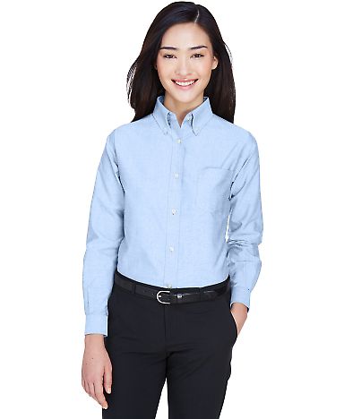 8990 UltraClub® Ladies' Classic Wrinkle-Free Blen in Light blue front view
