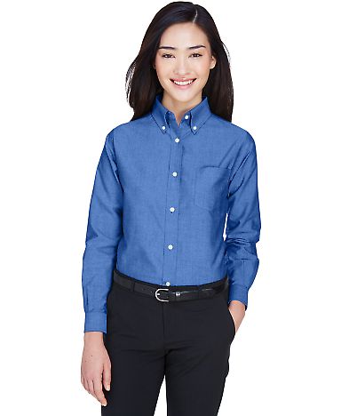 8990 UltraClub® Ladies' Classic Wrinkle-Free Blen in French blue front view