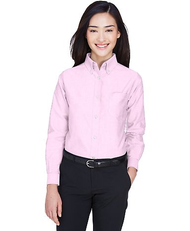8990 UltraClub® Ladies' Classic Wrinkle-Free Blen in Pink front view