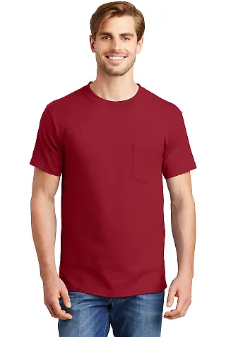 5190 Hanes® Beefy®-T with Pocket Deep Red front view