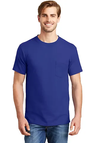 5190 Hanes® Beefy®-T with Pocket Deep Royal front view