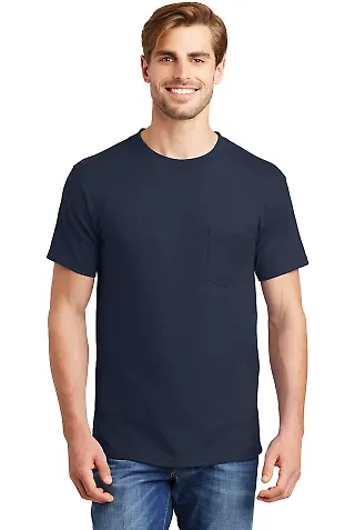 5190 Hanes® Beefy®-T with Pocket Navy front view