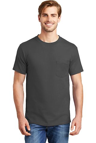 5190 Hanes® Beefy®-T with Pocket Smoke Grey front view