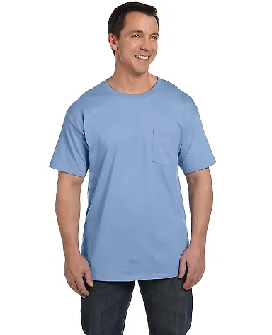5190 Hanes® Beefy®-T with Pocket Light Blue front view