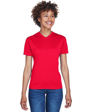 8400L UltraClub® Ladies' Cool & Dry Sport V Neck  in Red front view