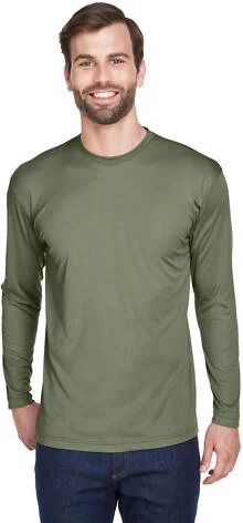 8422 UltraClub® Adult Cool & Dry Sport Long-Sleev in Military green front view