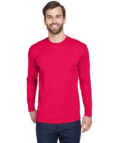 8422 UltraClub® Adult Cool & Dry Sport Long-Sleev in Red front view