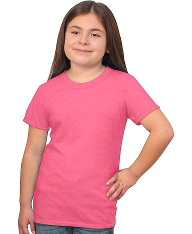 Bayside Apparel 37100 Girls' Princess T-Shirt in Heather neon pink front view