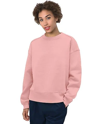 Bayside Apparel 7702 Women's USA-Made Fleece Crewn in Peach front view