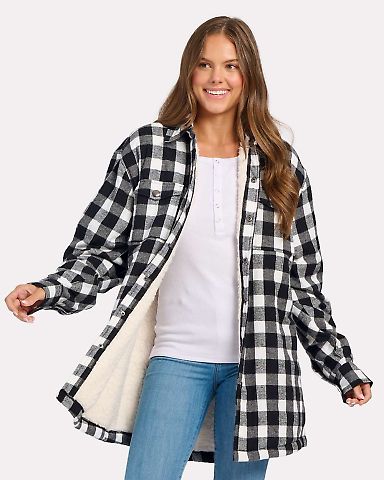 Boxercraft BM7601 Flannel Sherpa Workshirt in Black/ white buffalo plaid front view