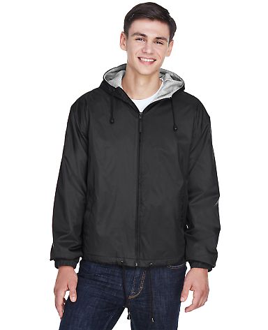 8915 UltraClub® Adult Nylon Fleece-Lined Hooded J in Black front view
