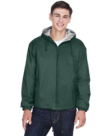 8915 UltraClub® Adult Nylon Fleece-Lined Hooded J in Forest green front view