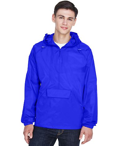 8925 UltraClub® Adult 1/4-Zip Hooded Nylon Pullov in Royal front view