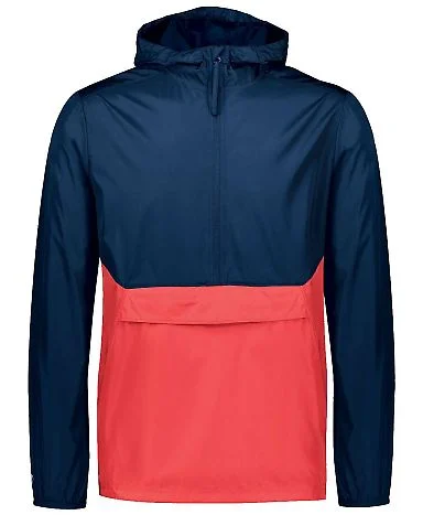 Holloway 229534 Packable Quarter-Zip Jacket in Navy/ scarlet front view
