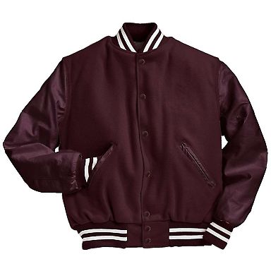 Holloway 224183 Varsity Wool Jacket in Maroon/ maroon/ white front view