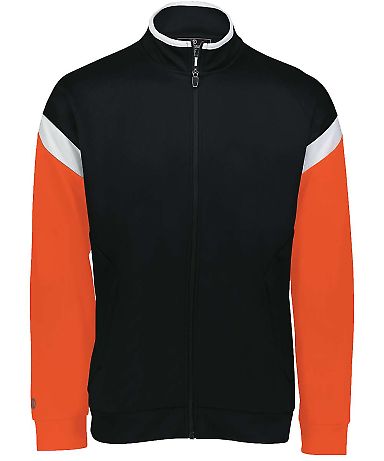 Holloway 229679 Youth Limitless Full-Zip Jacket in Black/ white/ orange front view