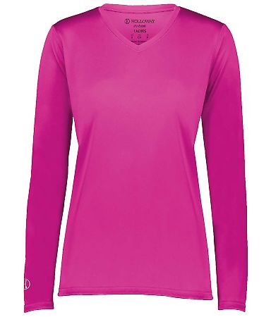 Holloway 222824 Women's Momentum Long Sleeve V-Nec in Power pink front view