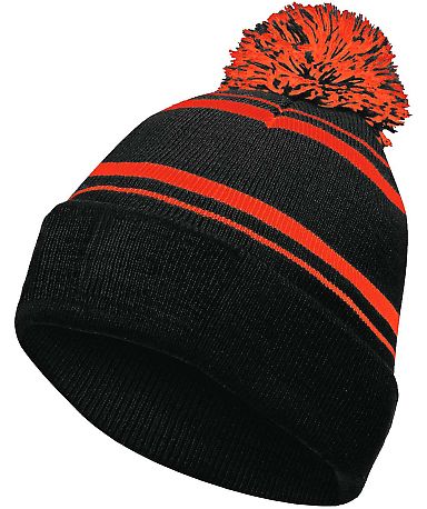 Holloway 223860 8 1/2" Homecoming Beanie in Black/ orange front view