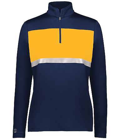 Holloway 222791 Women's Prism Bold Quarter-Zip Pul in Navy/ gold front view