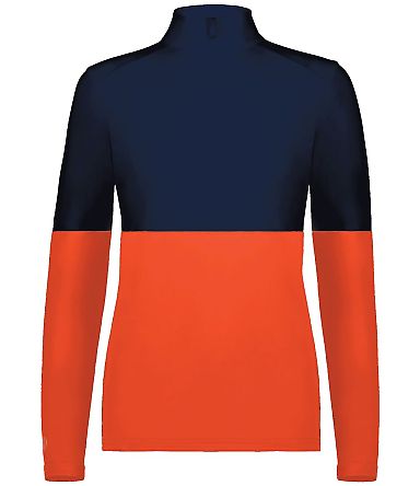 Holloway 223700 Women's Momentum Team Quarter-Zip in Orange/ navy front view