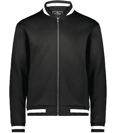 Holloway 223647 Youth V-Street Full-Zip Jacket in Black/ white front view