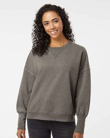MV Sport W22712 Women's Sueded Fleece Crewneck Swe in Charcoal front view