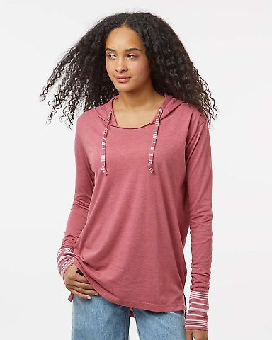 MV Sport W19439 Women's Heathered Jersey Hooded Tu in Dusty rose front view