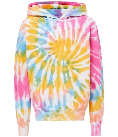 MV Sport 128Y Youth Classic Fleece Tie-Dyed Hooded in Cotton candy front view
