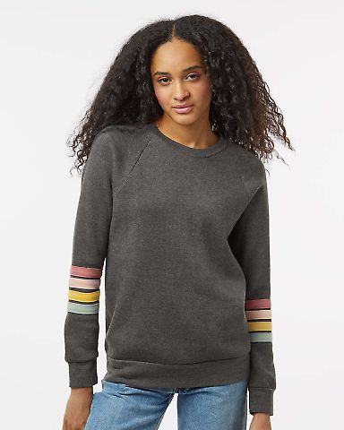 MV Sport W23152 Women's Striped Sleeves Crewneck S in Charcoal front view