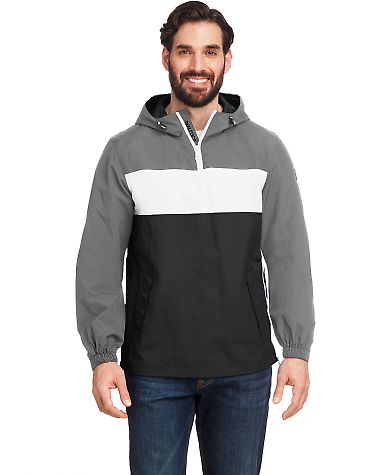 Nautica N17174 Windward Anorak Hooded Quarter-Zip in Graphite/ white/ black front view