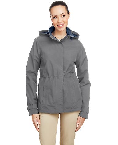 Nautica N17183 Women's Voyage Hooded Rain Jacket in Graphite front view