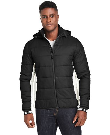 Nautica N17186 l Mile Hooded Puffer Jacket in Black/ antique white front view